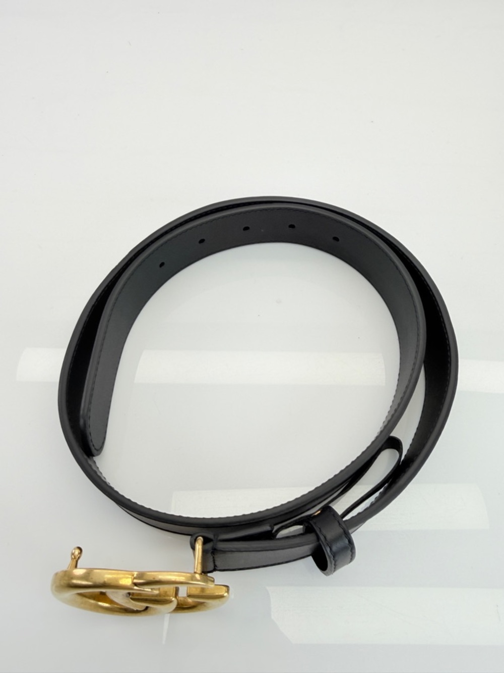 Authentic Gucci Slim Leather Marmont Gg Double Mens Belt Black 80/32” 414516 - Picture 10 of 11